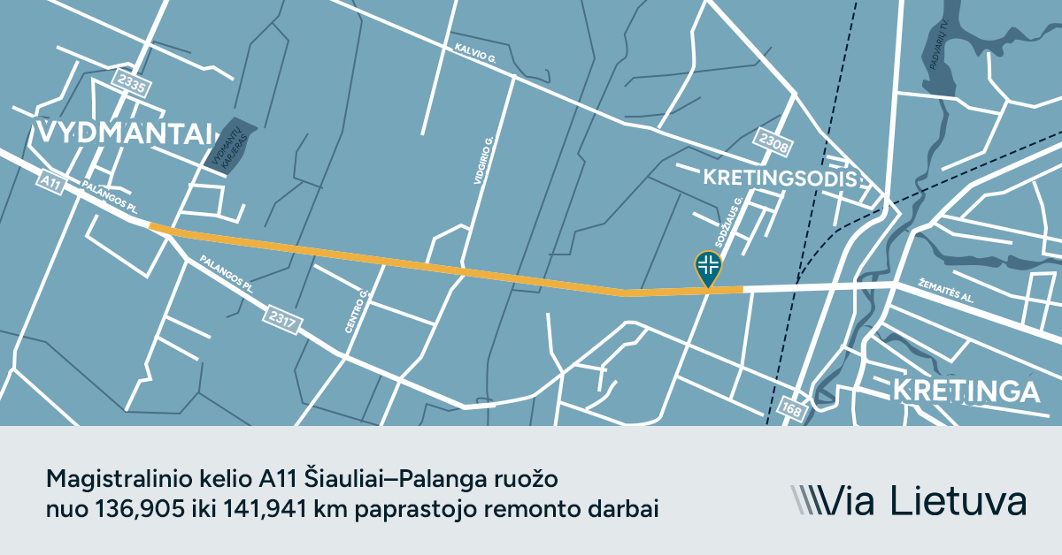 „Via Lietuva“ pradeda magistralinio kelio Šiauliai–Palanga ruožo tarp Kretingos ir Vydmantų remontą